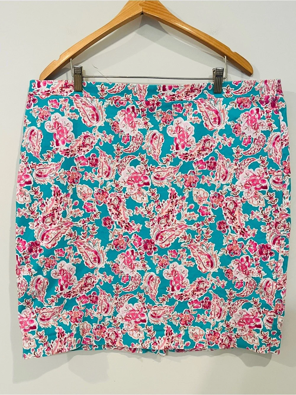 J. Crew Floral Paisley Print Pencil Skirt in Teal and Pink